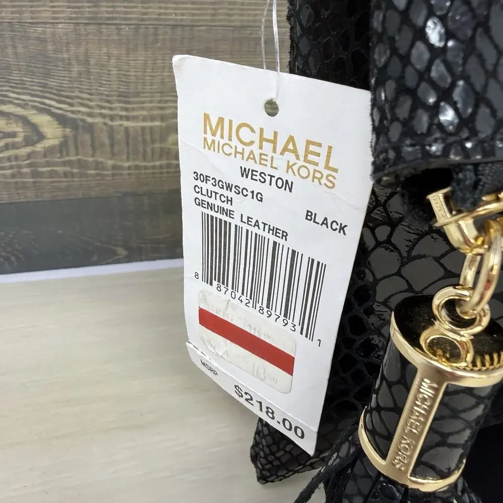 Michael Kors Weston Foldover Leather Embossed Clutch Shoulder Bag